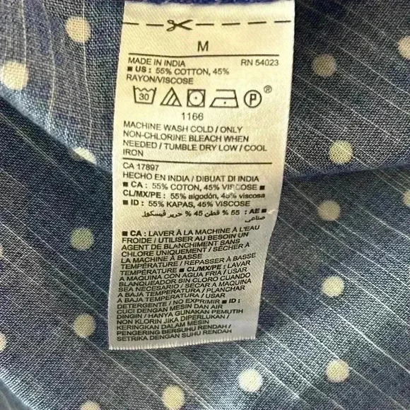 Old Navy Women Blouse Size M Blue Polka Dot V Neck Long Sleeve Shirt Top Button - Picture 7 of 7